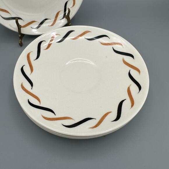 Royal Brown and Gold Swirl Bread & Butter plate and 3 Saucers Made in the USA - Picture 4 of 6
